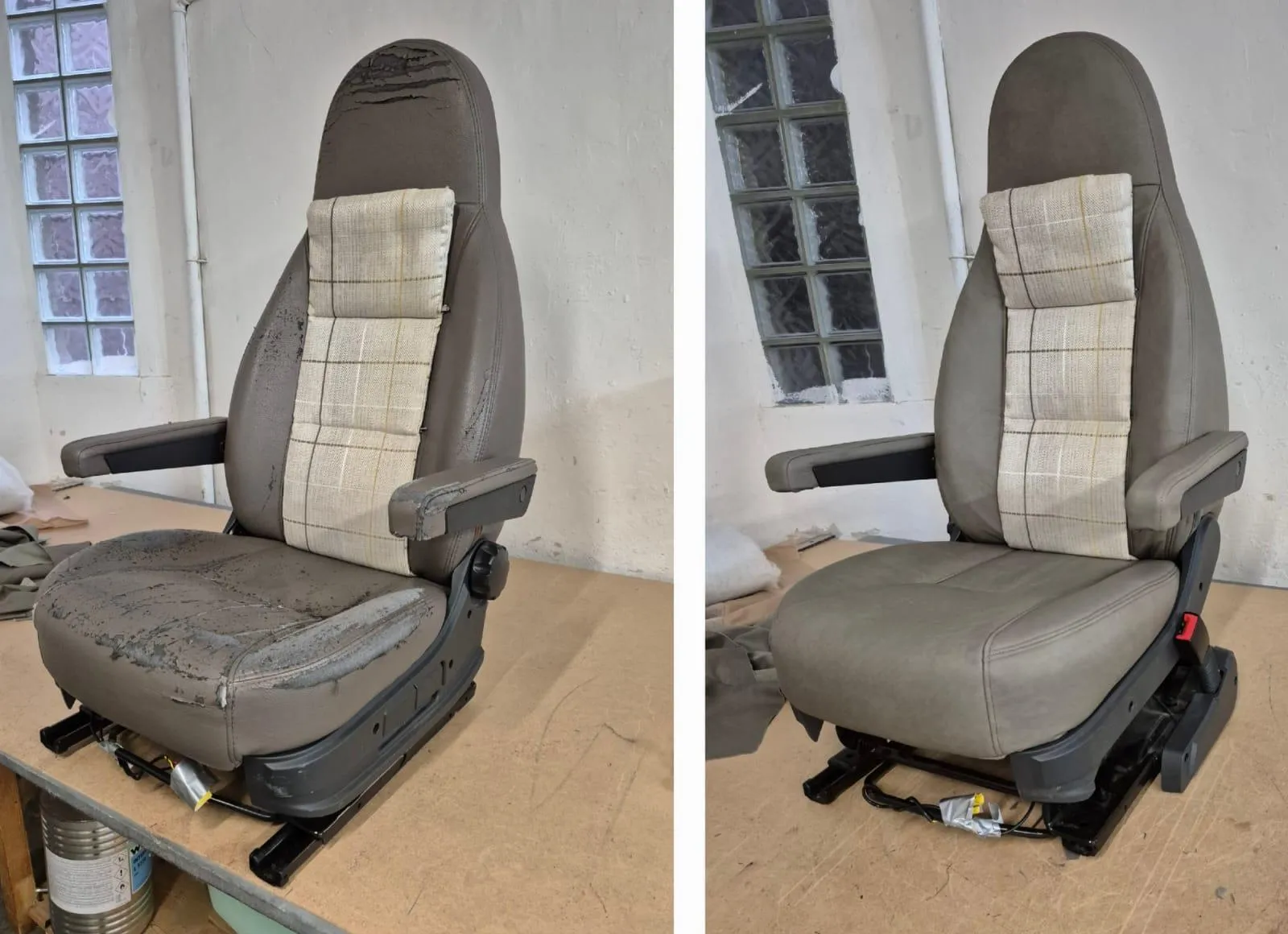 Autositz vor und nach dem Neubezug